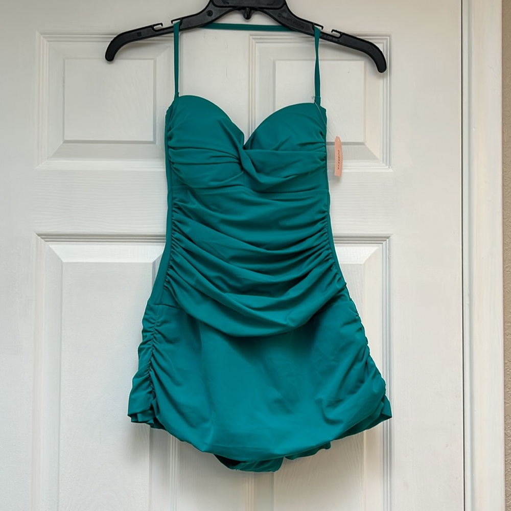 DOBREVA Women's Bandeau One Piece Ruched Swim Dress Tummy Control-Size 4-6 NWT